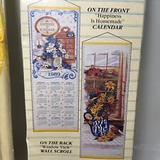 Vtg 1989 Scroll Cane Calendar Reversible Hanging Cottage Art Cabin Sunflowers picture
