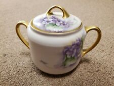 beautiful handpainted sugar bowl with violets and gold trim on handles & rim picture