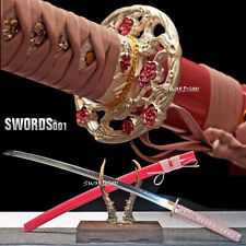 Adorable Pink Sword Japanese Samurai Katana Clay Tempered T10 Steel Sakura Tsuba picture