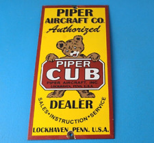 Vintage Piper Cub Sign - Aviation Hangar Gas Pump Airplane Porcelain Sign picture