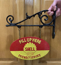 Shell Cast Iron Sign Gasoline Oil Double Sided Bracket Vintage Style Wall Decor picture
