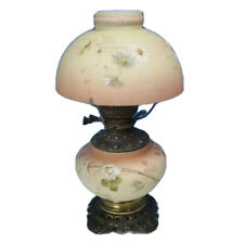 Antique Victorian Mt. Washington Glass Floral Double Wick Hurricane Oil Lamp picture