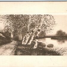 c1910 Beautiful Artistic Deboss Collotype Photo Postcard River Shore Border A36 picture