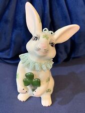 Vintage Irish Dresden Rare Easter Bunny Rabbit Lucky Shamrock Spring Figurine picture