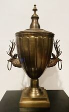 Antique Lidded Brass Urn with Deer Stag Handles picture