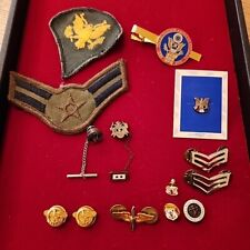 Vintage Lot of 14 USA Military Pin Badges Tie Clip 2 Pieces Are Sterling Silver picture