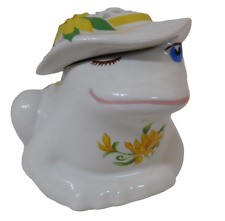 Vintage Ceramarte Brazil Ceramic Frog Wink  & Sun Hat Yellow Floral & Lilly Pads picture