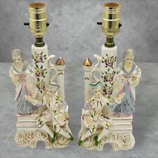 Vintage Pair of Victorian WALLS Porcelain Colonial Courting Couple Lamps Japan picture