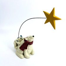 VTG STAMPIN UP MAMA & BABY POLAR BEARS GOLD STAR WOOD FIGURINE-HOLIDAY-SEASONAL picture