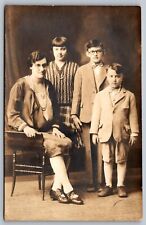 RPPC Mother & Three Children 1 Girl 2 Boys Antique Azo Real Photo Postcard J9 picture