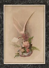 Original Victorian Trade Card Unbranded Dove Delivers Letter & Bouquet 6.5x4.75 picture
