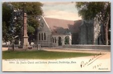Stockbridge MA~Saint Paul's Church & Soldiers Monument~Handcolored~c1905 PC picture