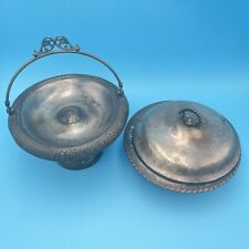 VTG  Round Plate Rope Rim Serving Bowl with Lid & Quadruple Silver Meriden picture