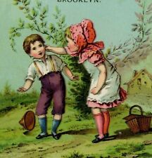Victorian Trade Card ED Burt & Co. Fine Shoes Brooklyn, NY Girl Grabs Boy by Ear picture