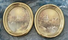 Pair of Vintage Home Interiors Pictures Oval Gold Frames Swans on Lake NIB picture