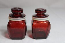 Pair Of Wheaton Red Glass Salt & Pepper Shakers With Starburst Lid Design picture