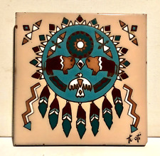 Vintage Earth Tones Southwest Tile Trivet Headdress Signed picture