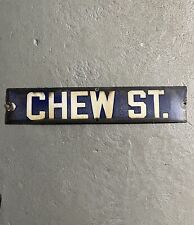 Antique Porcelain Street Sign CHEW ST Cobalt Blue 1920s Bar & Restaurant Decor picture