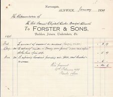 Forster & Sons Alnwick 1939 Builders Undertakers Joiners Works Receipt Ref 38875 picture