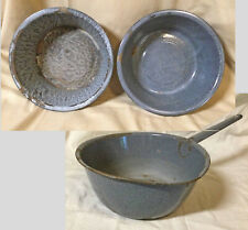 Enamelware Pans 3 Vintage Distressed Gray Mottled   . picture