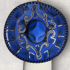 Authentic Pigalle Mexican Sombrero Blue Embroidered and Sequined Heavy Durable picture