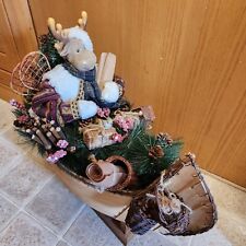 Christmas Moose in a Canoe Snowshoes Gifts Baskets Decor  23