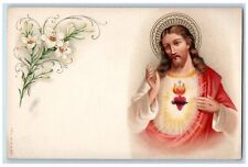 Religious Postcard Jesus Christ Lily Flowers c1910's Germany Unposted Antique picture