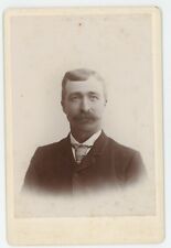 Antique Circa 1880s Cabinet Card Handsome Man With Large Mustache Titusville, PA picture