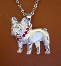 Large Sterling Silver French Bulldog Standing Study With Syn Ruby Pendant picture