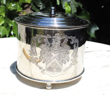 Vintage Tea Caddy Biscuit Box Ornate Engraved Silver Metal Lidded Canister picture