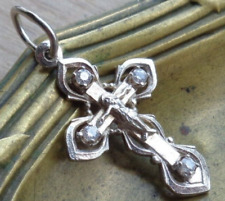Vintage Sterling Silver 925 Cubic Zirconia Icon Cross Crucifixion Floral Ornamen picture