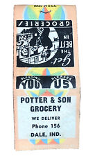 Vintage 1940 Potter Grocery Store Dale IN Indiana Matches Matchbook Picture Sign picture