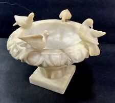 Vintage Hand Carved Alabaster Marble Pedestal Bird Bath 4 Doves Italy picture