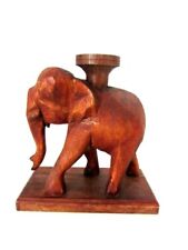 Vintage Carved Wood Thailand Elephant Figurine Statue Platform Candle Holder picture