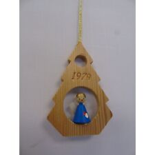 Vintage 1979 Handmade Christmas Tree And Angel Ornament Wooden Cut Out picture