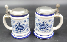 2 Echt Kobalt Porcelain German Beer Stein Blue Floral Miniature Tankard 2.5” picture