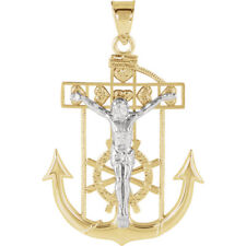 14K Yellow and White Gold Mariner's Crucifix Pendant 27x23mm Religious Jewelry  picture
