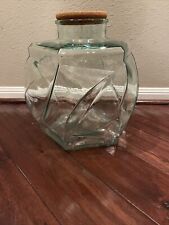 Vintage Hexagonal Green Glass Jar Made In Italy Counter Display picture
