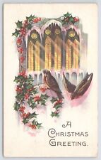 S Bergman~c1912~A Christmas Greeting~Holly Berries~Birds~Windows~Winter~PM 1924 picture