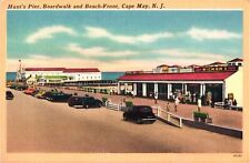 Cape May New Jersey Hunt's Pier Boardwalk Postcard 1940s Beach Old Cars picture