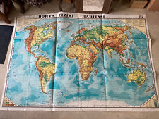 World Physical Map 1960s 130*130 cm Turkish picture