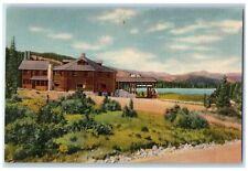 c1940s Echo Lake Lodge And Echo Lake Mount Evans Road Colorado CO Trees Postcard picture