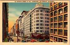 7TH Street At Hill Downtown Los Angles California Linen Post Card Dated 1942 picture