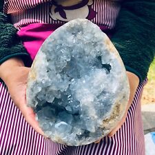8.11LB natural blue celestite geode quartz crystal mineral specimen healing picture
