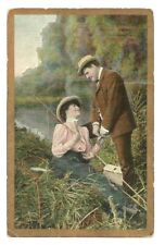 Romantic Couple Postcard Fishing c1910 picture