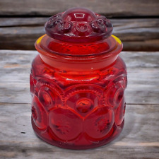 Vintage LE Smith Moon and Stars Red Amberina Glass Apothecary Jar Canister 5