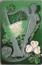 1909 ST. PATRICK'S DAY Embossed Postcard Silver Harp 