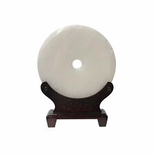Chinese Natural Stone Round White Fengshui Plaque Display ws1839 picture