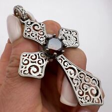 HUGE VINTAGE STERLING SILVER 925 Women's Jewelry Pendant Cross Crystals Italy 9g picture