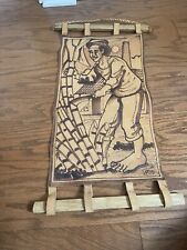 Vintage 1992 Argentina Wall Hanging leather Villager Working ~24x13” Signed KK picture